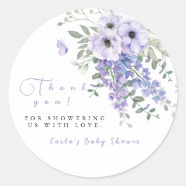 Adesivo Redondo Lilac purple floral baby shower Thank you