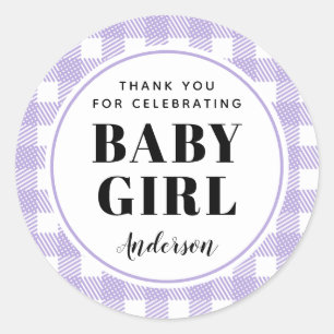 Adesivo Redondo Lilac Purple Gingham Xadrez Obrigado Menina
