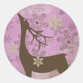 Adesivo Redondo Lilac Snowflakes e Deer Round Sticker
