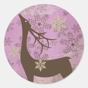 Adesivo Redondo Lilac Snowflakes e Deer Round Sticker