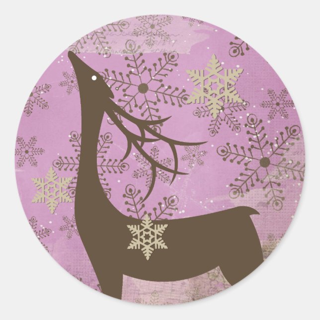 Adesivo Redondo Lilac Snowflakes e Deer Round Sticker (Frente)