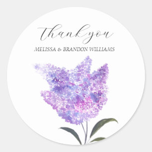 Adesivo Redondo Lilás Roxo Floral Casamento Obrigado