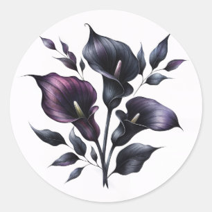 Adesivo Redondo Lilases Calla Roxas e Pretas Góticas