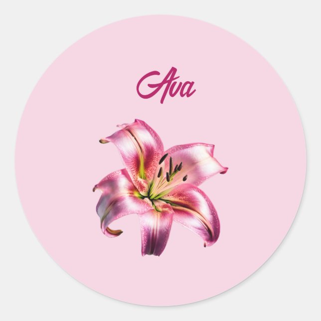 Adesivo Redondo Lily Asiática Rosa-Rosa Iridescente (Frente)
