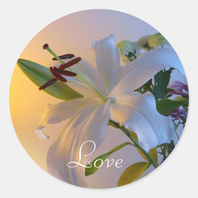 Adesivo Redondo Lily branca, flor. (Frente)