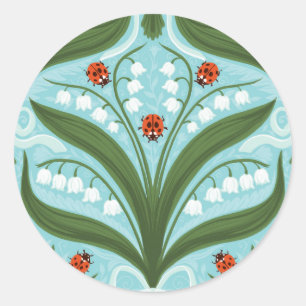 Adesivo Redondo Lily do vale e a simetria de joias em verde.