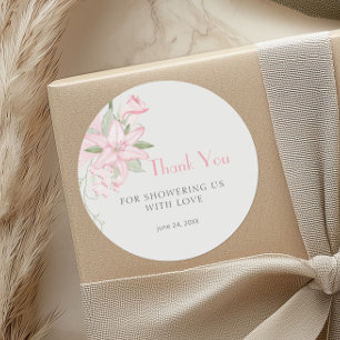 Adesivo Redondo Lily Green Rosa Deixa Chá de fraldas Obrigado