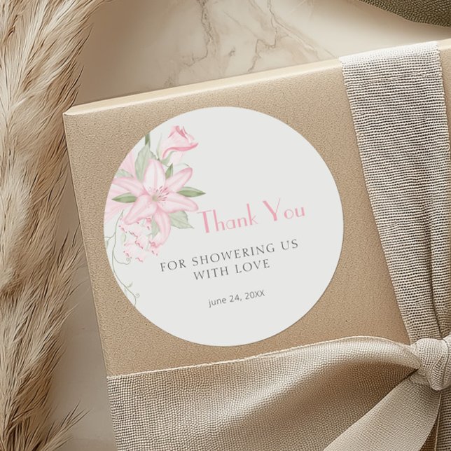 Adesivo Redondo Lily Green Rosa Deixa Chá de fraldas Obrigado (Criador carregado)