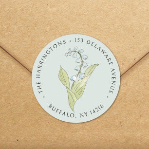 Adesivo Redondo Lily of the Valley May Sage Floral Return Address