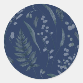 Adesivo Redondo Lily of Valley com Ferns | Azul Escuro