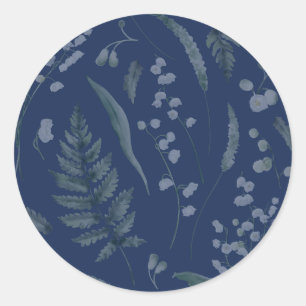 Adesivo Redondo Lily of Valley com Ferns Azul Escuro