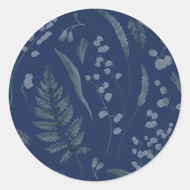 Adesivo Redondo Lily of Valley com Ferns | Azul Escuro (Frente)