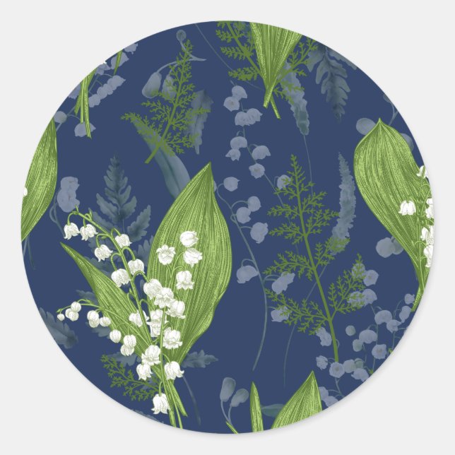 Adesivo Redondo Lily of Valley com Ferns | Azul Escuro (Frente)