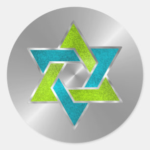 Adesivo Redondo Limão Bat Mitzvah Turquoise Star de David Silver