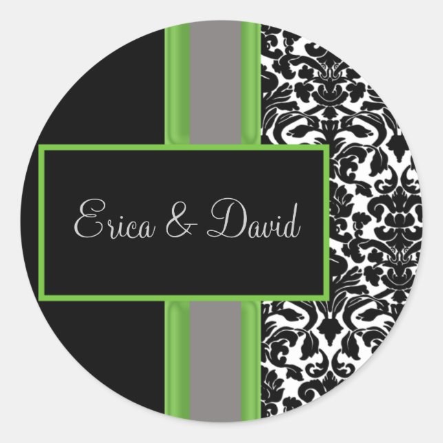 Adesivo Redondo limão casamento tema damasco Vinhetas de monograma (Frente)