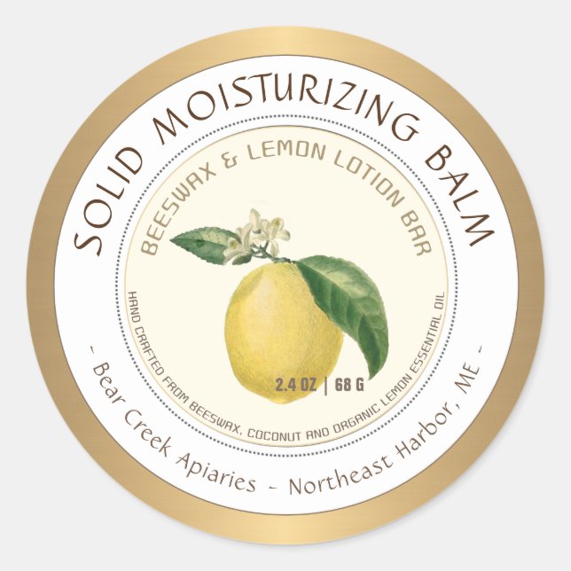 Adesivo Redondo Limão Cera de abelha perfumada Rótulo do Bar de lo (Frente)