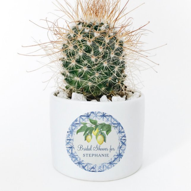 Adesivo Redondo Limão Citrus w Foliage Foliage Azul n Branco (Criador carregado)