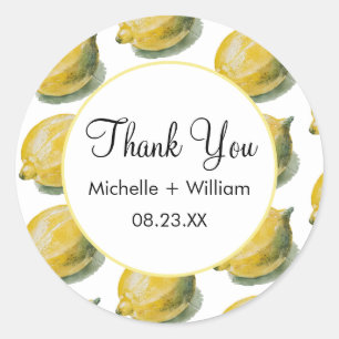 Adesivo Redondo Limão de Casamento por Aquarela Moderno sem Costur