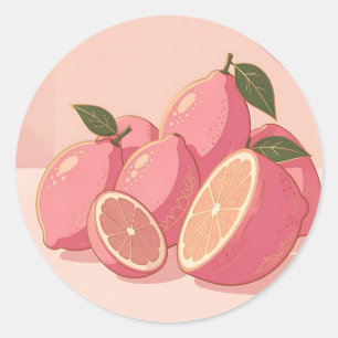 Adesivo Redondo Limão Rosa Feminino Moderno Cítrico