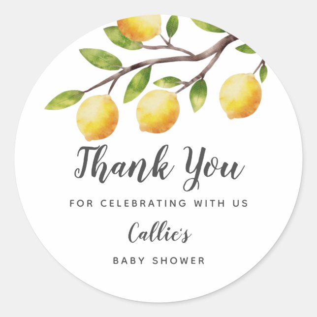 Adesivo Redondo Limão Russo Chá de fraldas Neutro de Gênero (Frente)