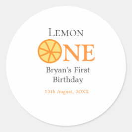 Adesivo Redondo Limão, uma cinza de laranja primeiro aniversario f