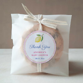 Adesivo Redondo Limas Elegantes Favor de Chá de Bebê Menina Rosa e