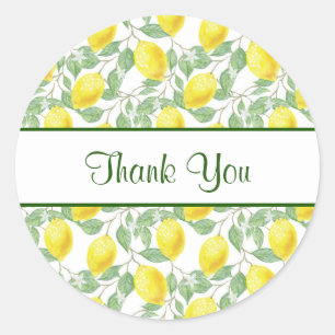 Adesivo Redondo Limões amarelos com o obrigado verde do teste