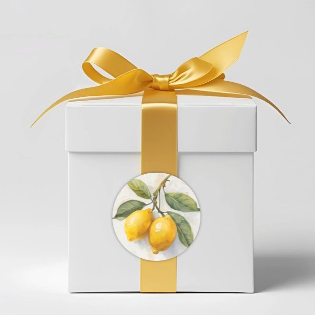 Adesivo Redondo Limões de Aquarela Italiana (Italian Lemons and Leaves Watercolor Sticker for Favor Accents and Envelope Seals)