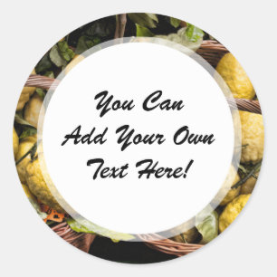 Adesivo Redondo Limões italianos elegantes em uma cesta