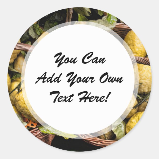 Adesivo Redondo Limões italianos elegantes num cesto (Frente)