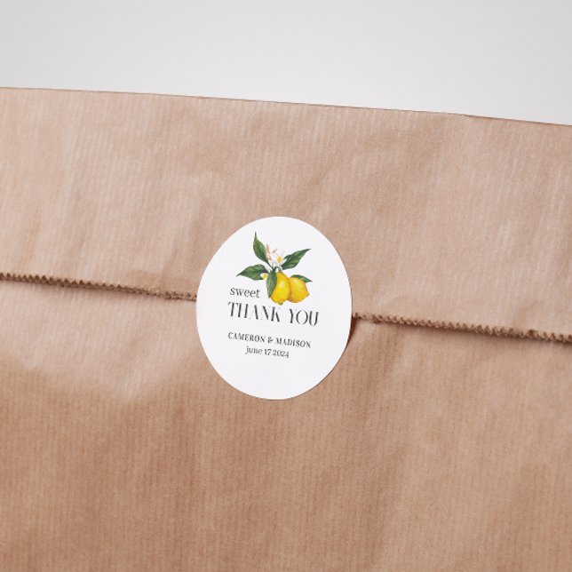 Adesivo Redondo Limões Pintados À Mão Com Casamento De Flores (Criador carregado)