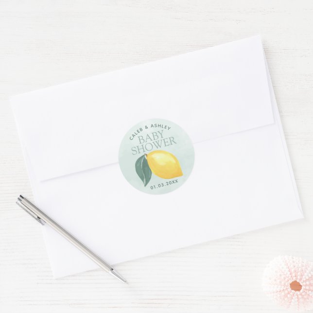 Adesivo Redondo Limon Greenery Chá de fraldas Sticker (Envelope)