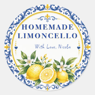 Adesivo Redondo Limoncello Amarelo & Azul Caseiro em Aquarela
