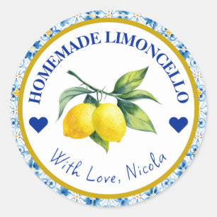 Adesivo Redondo Limoncello Caseiro Amarelo & Azul Aquarela