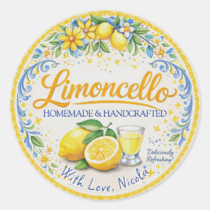 Adesivo Redondo Limoncello Caseiro Amarelo & Azul Aquarela