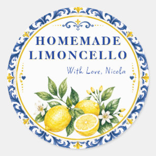 Adesivo Redondo Limoncello Caseiro Amarelo & Azul Aquarela
