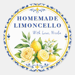 Adesivo Redondo Limoncello Caseiro Amarelo & Azul Aquarela