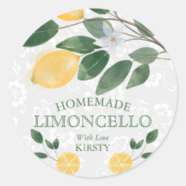 Adesivo Redondo Limoncello Caseiro de Limões Sicilianos em Aquarel