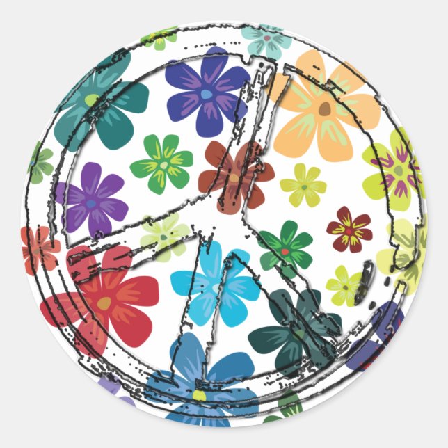 ADESIVO REDONDO LIMPAR SINAL DE PAZ COM FLORES (Frente)