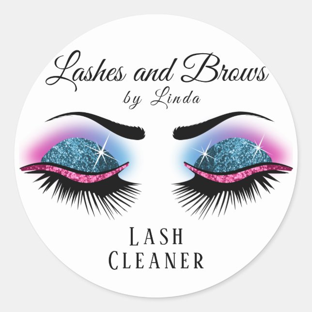 Adesivo Redondo Limpeza de Extensão Eyelashes - Azul e Rosa (Frente)