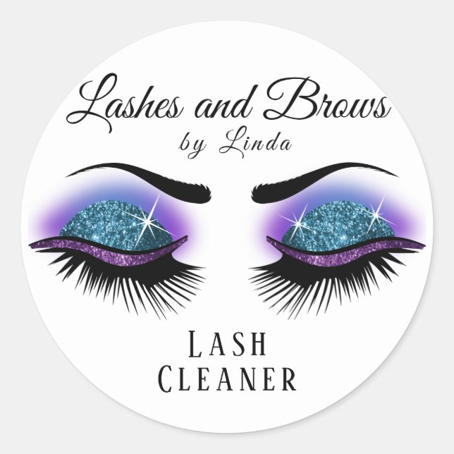 Adesivo Redondo Limpeza de Extensão Eyelashes - Azul e Roxo (Frente)