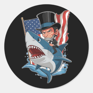 Adesivo Redondo Lincoln Riding Shark Incrível Graphi De 4 De Julho