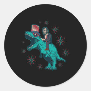 Adesivo Redondo Lincoln T Rex Dinosaur 4 De Julho Bandeira America