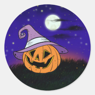 Adesivo Redondo Linda abóbora na noite estrelada do Halloween