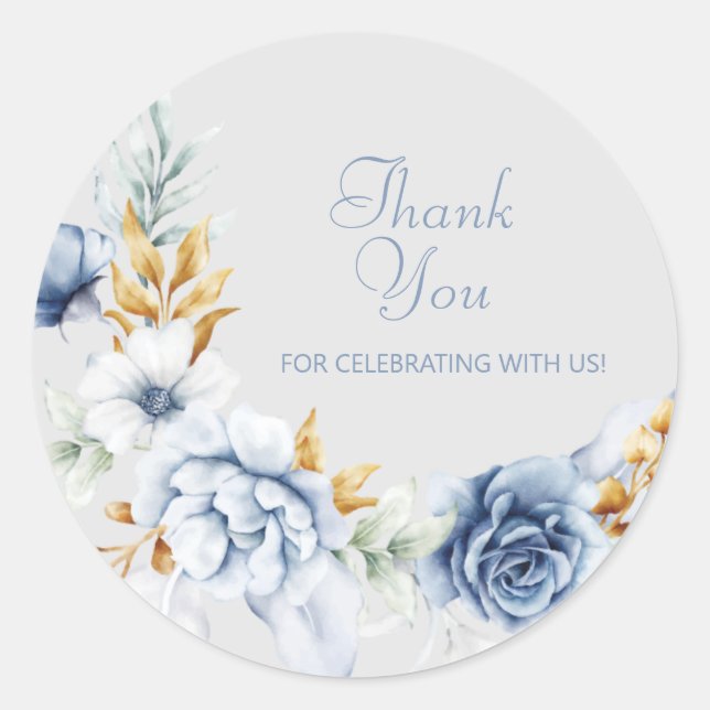 Adesivo Redondo Linda Aquarela Flor Obrigado (Frente)
