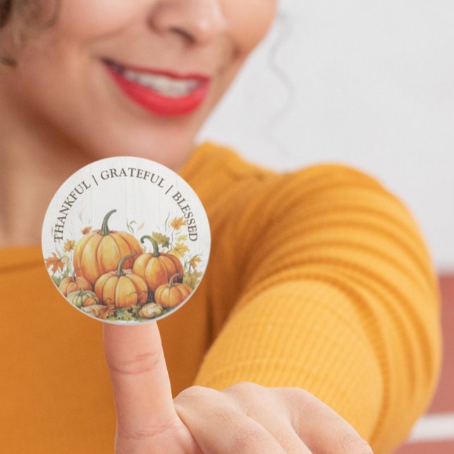 Adesivo Redondo Linda Aquarela Pumpkins Agradável Bendito (Criador carregado)