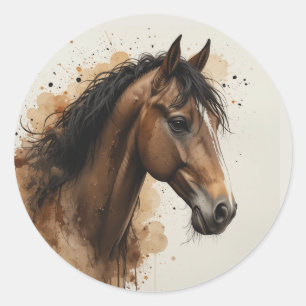 Adesivo Redondo Linda Arte de Cavalo Marrom Animal