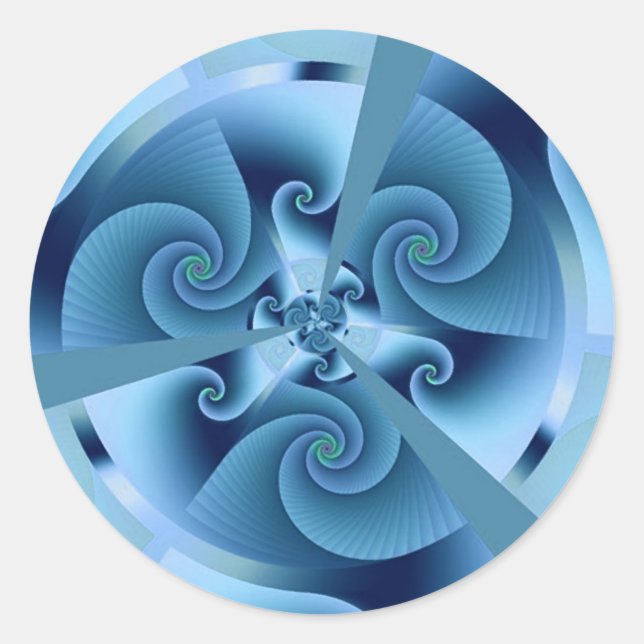 Adesivo Redondo Linda Arte Fractal Espiral Azul (Frente)