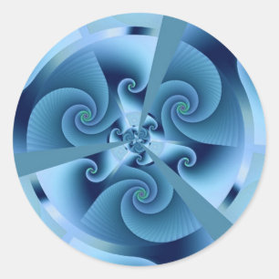 Adesivo Redondo Linda Arte Fractal Espiral Azul