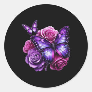 Adesivo Redondo Linda Borboleta Roxa Rosa Borboleta Amantes G